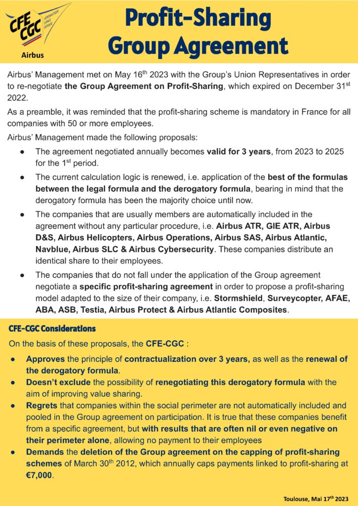 Profit Sharing Group Agreement My CFE CGC Airbus