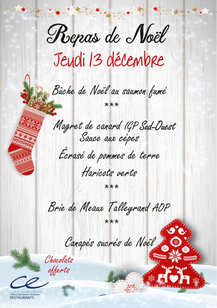 REPAS de NOËL le 13 DECEMBRE dans les restaurants d'entreprises Airbus